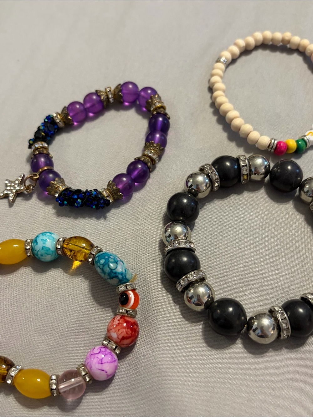 Purple Beaded Stretch Bracelet with Star Charm